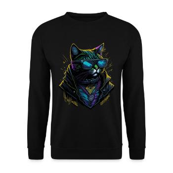 Cyber cool Cat - Unisex Pullover - Schwarz - Vorne - Alina (178cm) & Michal (187cm)