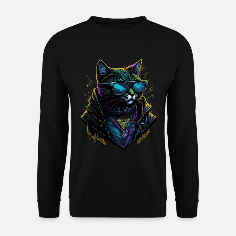 Cyber cool Cat - Unisex Pullover - Schwarz