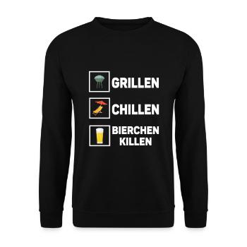 Grillen Chillen Bierchen Killen Bier BBQ Grill - Unisex Pullover - Schwarz - Vorne - Alina (178cm) & Michal (187cm)