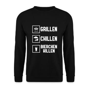 Grillen Chillen Bierchen Killen Bier BBQ Grill - Unisex Pullover - Schwarz - Vorne - Alina (178cm) & Michal (187cm)