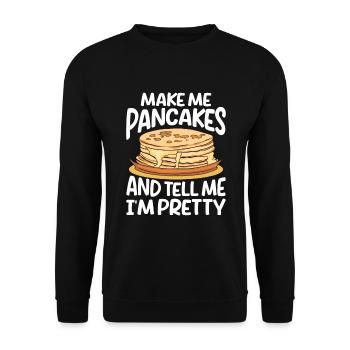 Pfannkuchen Spruch Frühstück Pfannkuchen - Unisex Pullover - Schwarz - Vorne - Alina (178cm) & Michal (187cm)