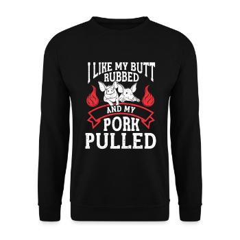 BBQ Pulled Pork Schwein Grill - Unisex Sweatshirt - black - Front - Alina (178cm) & Michal (187cm)