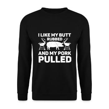 BBQ Pulled Pork Schwein Grill - Unisex Sweatshirt - black - Front - Alina (178cm) & Michal (187cm)