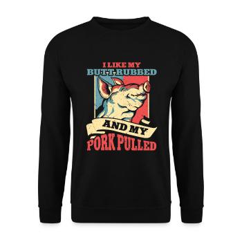 BBQ Pulled Pork Schwein Grill - Unisex Sweatshirt - black - Front - Alina (178cm) & Michal (187cm)