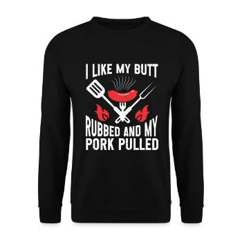 BBQ Pulled Pork Schwein Grill - Unisex Sweatshirt - black - Front - Alina (178cm) & Michal (187cm)