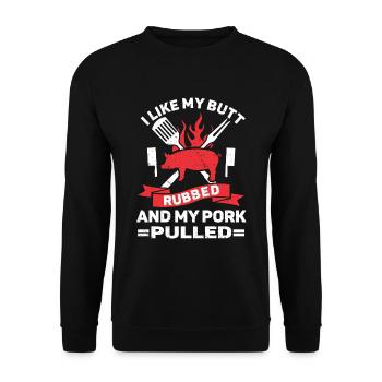BBQ Pulled Pork Schwein Grill - Unisex Sweatshirt - black - Front - Alina (178cm) & Michal (187cm)
