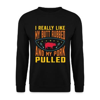 BBQ Pulled Pork Schwein Grill - Unisex Sweatshirt - black - Front - Alina (178cm) & Michal (187cm)