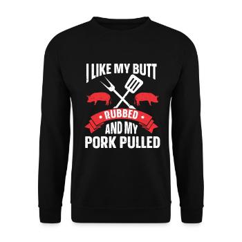 BBQ Pulled Pork Schwein Grill - Unisex Pullover - Schwarz - Vorne - Alina (178cm) & Michal (187cm)