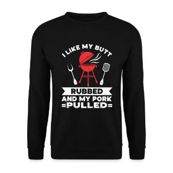 BBQ Pulled Pork Schwein Grill - Unisex Pullover - Schwarz - Vorne - Alina (178cm) & Michal (187cm)