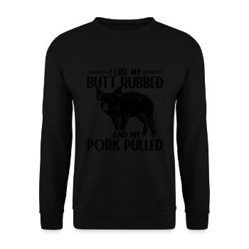 BBQ Pulled Pork Schwein Grill - Unisex Pullover - Schwarz - Vorne - Alina (178cm) & Michal (187cm)