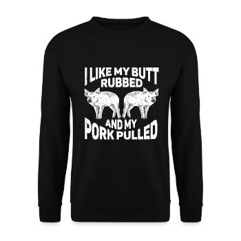 BBQ Pulled Pork Schwein Grill - Unisex Sweatshirt - black - Front - Alina (178cm) & Michal (187cm)