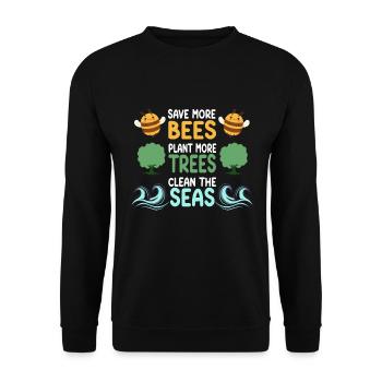 Save More Bees Plant More Trees Clean The Seas - Unisex Pullover - Schwarz - Vorne - Alina (178cm) & Michal (187cm)