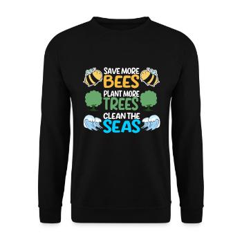 Save More Bees Plant More Trees Clean The Seas - Unisex Pullover - Schwarz - Vorne - Alina (178cm) & Michal (187cm)