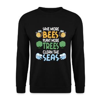 Save More Bees Plant More Trees Clean The Seas - Unisex Pullover - Schwarz - Vorne - Alina (178cm) & Michal (187cm)