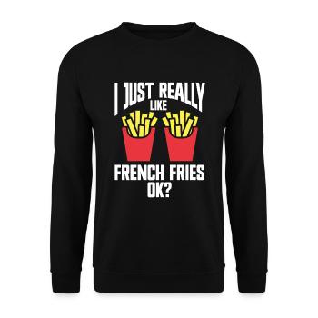 French Fries Food Pun Potato - Unisex Pullover - Schwarz - Vorne - Alina (178cm) & Michal (187cm)