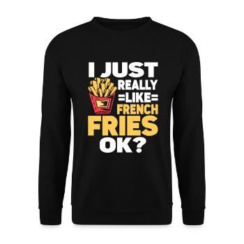 French Fries Food Pun Potato - Unisex Pullover - Schwarz - Vorne - Alina (178cm) & Michal (187cm)