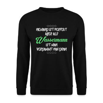 WASSERMANN WASSERMÄNNER SIND PERFEKT - Unisex Pullover - Schwarz - Vorne - Alina (178cm) & Michal (187cm)
