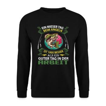 Angeln Angler Petri Heil mieser Tag lustig - Unisex Pullover - Schwarz - Vorne - Alina (178cm) & Michal (187cm)