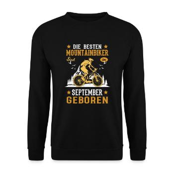 Mountainbiker Geburtstag September Lustig MTB - Unisex Pullover - Schwarz - Vorne - Alina (178cm) & Michal (187cm)