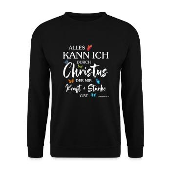 Jesus - Alles kann ich durch Christus - Christlich - Unisex Pullover - Schwarz - Vorne - Alina (178cm) & Michal (187cm)