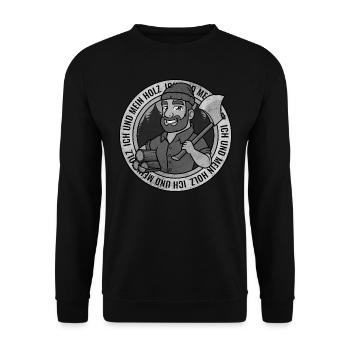 Ich und mein Holz Holzfäller Axt Brennholz Wald - Unisex Pullover - Schwarz - Vorne - Alina (178cm) & Michal (187cm)