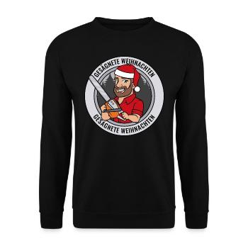 Gesägnete Weihnachten Holzfäller Santa Kettensäge - Unisex Pullover - Schwarz - Vorne - Alina (178cm) & Michal (187cm)