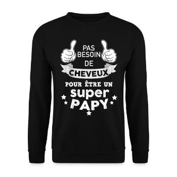 Papy sans cheveux super papy - Sweat-shirt Unisexe - noir - Devant - Alina (178cm) & Michal (187cm)