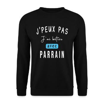 je peux pas j ai bêtise avec parrain - Sweat-shirt Unisexe - noir - Devant - Alina (178cm) & Michal (187cm)