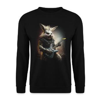 Heavy Metal Bunny with Electric Guitar & Leather Rivets Top - Unisex Sweatshirt - black - Front - Alina (178cm) & Michal (187cm)