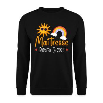 Maitresse retraitée 2023 cadeau maîtresse d'école - Sweat-shirt Unisexe - noir - Devant - Alina (178cm) & Michal (187cm)