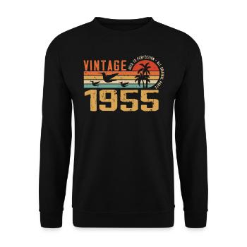 Jahrgang 1955 Jubiläumsgeschenk - Jahrgang 1955 - Unisex Pullover - Schwarz - Vorne - Alina (178cm) & Michal (187cm)