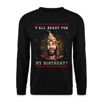 Ugly Christmas Sweater, Jesus Weihnachten - Unisex Pullover - Schwarz - Vorne - Alina (178cm) & Michal (187cm)