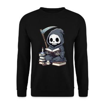Grim Reaper Bookworm with Scythe - Unisex Sweatshirt - black - Front - Alina (178cm) & Michal (187cm)
