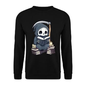Grim Reaper Bookworm with Scythe - Unisex Sweatshirt - black - Front - Alina (178cm) & Michal (187cm)