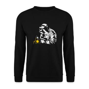 Schweißer bei der Arbeit - lustiges Eisen-Schweißer-Geschenk - Unisex Pullover - Schwarz - Vorne - Alina (178cm) & Michal (187cm)