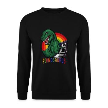 Pianosaurus - Klavier Dinosaurier T Rex Pianist Geschenk - Unisex Pullover - Schwarz - Vorne - Alina (178cm) & Michal (187cm)