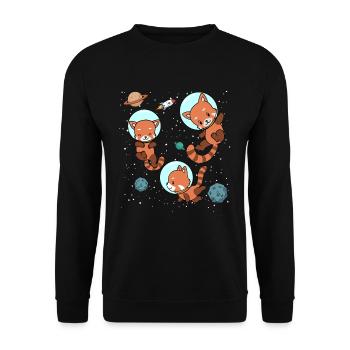 Roter Panda Astronaut Weltraum Raumfahrt Geschenk - Unisex Pullover - Schwarz - Vorne - Alina (178cm) & Michal (187cm)