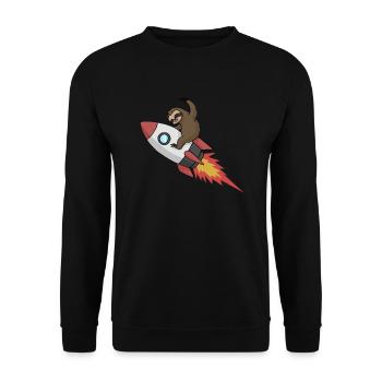 Faultier auf Rakete Lustiger Weltraum Astronaut - Unisex Pullover - Schwarz - Vorne - Alina (178cm) & Michal (187cm)