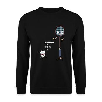 Badminton Schäger vs Ball Stop playing Games! - Unisex Pullover - Schwarz - Vorne - Alina (178cm) & Michal (187cm)