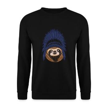 Indianer-Sloth - niedliches spirituelles indisches Geschenk - Unisex Pullover - Schwarz - Vorne - Alina (178cm) & Michal (187cm)