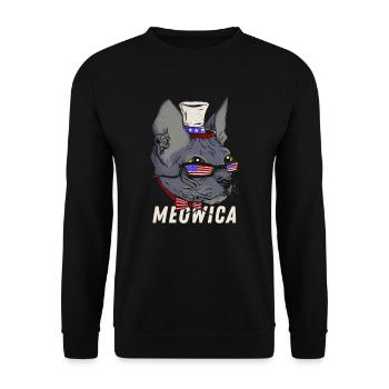 Meowica Merica Sphynx - Patriotic American Cat Pun - Unisex Sweatshirt - black - Front - Alina (178cm) & Michal (187cm)