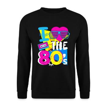 Ich liebe die 80er - 80s Retro Musik Geschenk - Unisex Pullover - Schwarz - Vorne - Alina (178cm) & Michal (187cm)