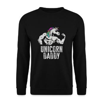 Einhorn-Vati - lustiges Fitness-Turnhallen-Regenbogen-Vati-Geschenk - Unisex Pullover - Schwarz - Vorne - Alina (178cm) & Michal (187cm)