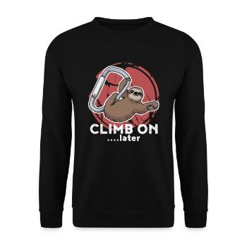 Klettern Faultier an Karabiner Kletterer Geschenk - Unisex Pullover - Schwarz - Vorne - Alina (178cm) & Michal (187cm)