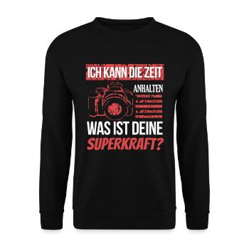 Fotografie Lustiges Zeit anhalten Kraft Geschenk - Unisex Pullover - Schwarz - Vorne - Alina (178cm) & Michal (187cm)