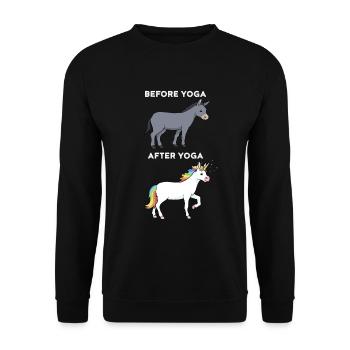 Yoga Lustiges Bevor Yoga Nach Yoga Esel Einhorn - Unisex Pullover - Schwarz - Vorne - Alina (178cm) & Michal (187cm)