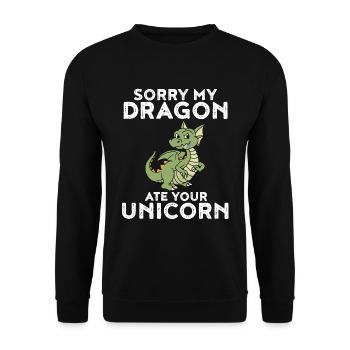 Mein Drache hat dein Einhorn gefressen Lustig - Unisex Pullover - Schwarz - Vorne - Alina (178cm) & Michal (187cm)