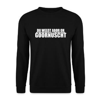 Klugscheißer Spruch Shirt auf sächsisch Sachsen - Unisex Pullover - Schwarz - Vorne - Alina (178cm) & Michal (187cm)