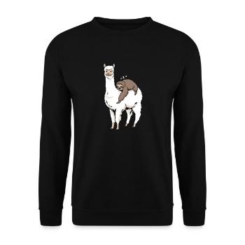 Alpaka Lustiges Alpaka Faultier Faulenzer Geschenk - Unisex Pullover - Schwarz - Vorne - Alina (178cm) & Michal (187cm)