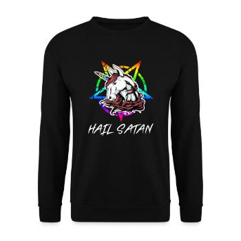 Unicorn Funny Hail Satan Unicorn Gift - Unisex Sweatshirt - black - Front - Alina (178cm) & Michal (187cm)